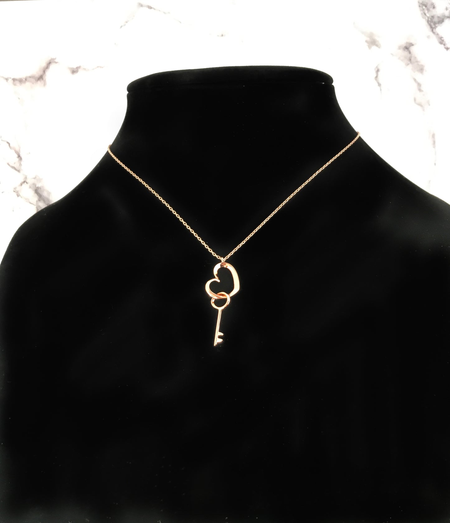 Sterling Silver Plain Heart & Key Rose Gold Plated Pendant